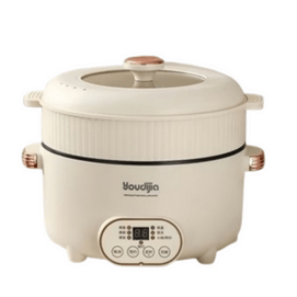 【中国直送】Qintaitai 110V 米国規制 電気鍋 電気調理器 鍋 電気鍋 グリル しゃぶしゃぶ兼用 22cm (米国規制 2極プラグ) スマートモデル 蒸しトレイ付き