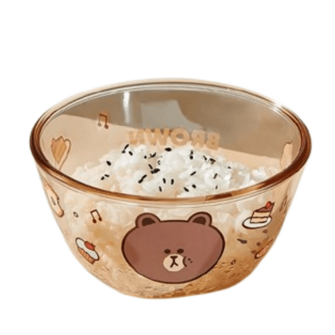【中國直郵】 日本 LINE FRIENDS 玻璃碗麵耐高溫碗水果沙拉健身餐碗 5.9吋-BROWN 1個