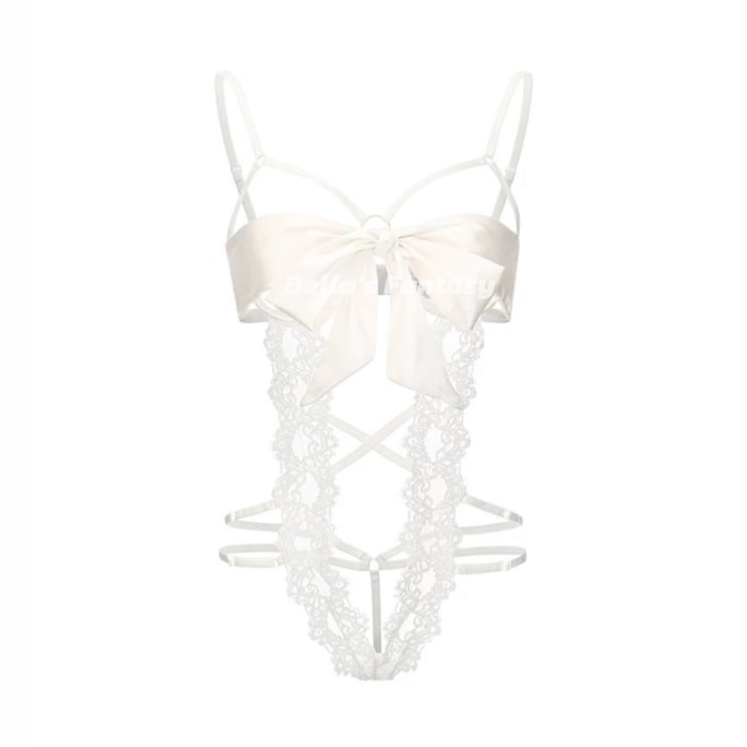 Bella's Fantasy Butterfly Open Bow Lingerie Crotchless Bodysuit White One Size