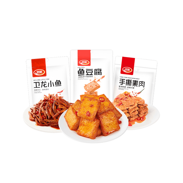 超值辣味组合装 卫龙 手撕素肉180g 1 鱼豆腐180g 1 香辣小鱼180g 1 亚米