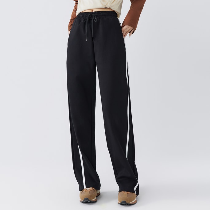 HSPM New High Waisted Straight Leg Contrasting Casual Pants In Black S