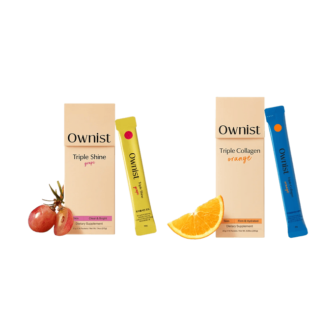 Triple Collagen Orange Flavor 2-Weeks Routine + Triple Shine Grape Flavor 2-Weeks Routine【2 Packs】