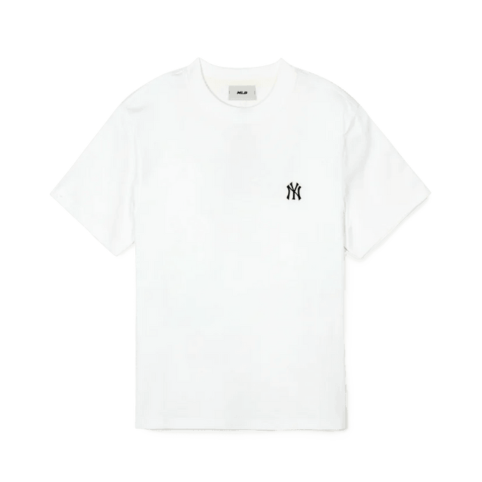 Unisex Basic Small Logo Short Sleeve Tee Shirt NY Yankees Ivory L