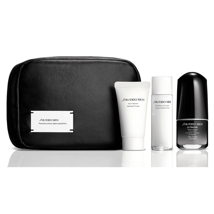【日本直邮】SHISEIDO 资生堂 男士洁面护肤三件套 洗面奶30g+化妆水30mL+精华15mL+赠送化妆包