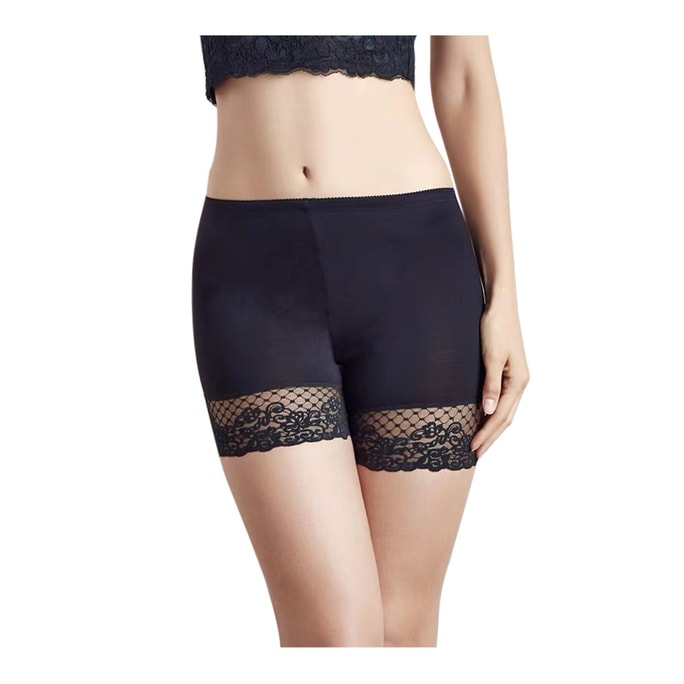 Real Silk High-Waisted Anti-Loss Women's Underwear Lace Comfortable Safety Trousers 8NZF5C901# Black L