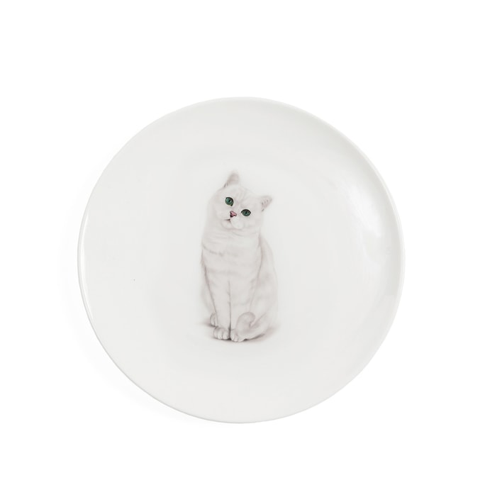 Petorama陶瓷宠物肖像中间印花6“圆形餐盘-银渐层