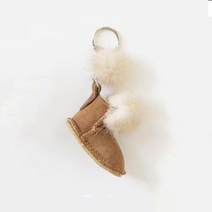 Luxury Mink Fur Boot Keychain with Pom Poms 1pcs