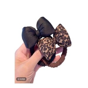  Ponytail small intestine circle leopard print black bow hair rope high elasticity 2 pieces