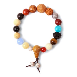 Authentic Eighteen-Seed Multi-Treasure Bracelet, One Piece. Natural Bodhi Wood & Jade Beads. Unisex Buddhist Bracelet. Symbolizes Abundance & Blessings. Zen Style. Daily Wear For Peace & Protection.