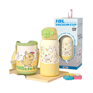 [중국 직배송] Qintaitai 어린이용 보온컵, 316 스테인리스 스틸, 방수 팝업 뚜껑, 450ml, 노란색