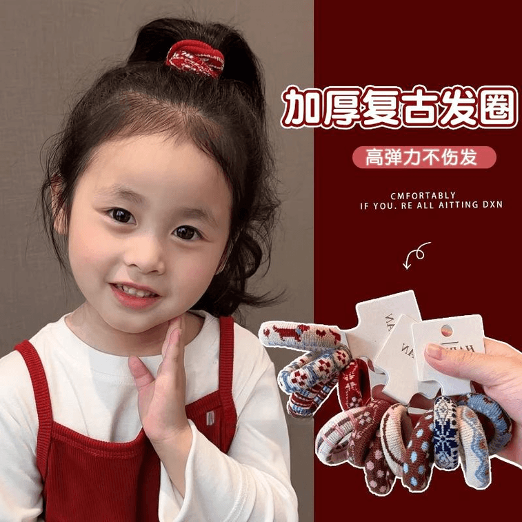 Children's Autumn And Winter Retro Fair Island-Style Towel Ring, Rubber Band, Girls' Thickened Mixed Set, 5cm*12 Pieces 3