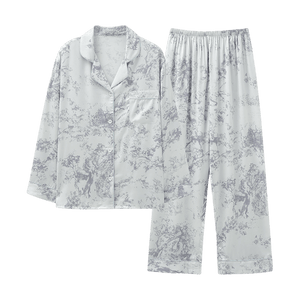 Ti Xian'er Spring/Autumn Ice Silk Pajamas Ink Wash Design Gray Size L
