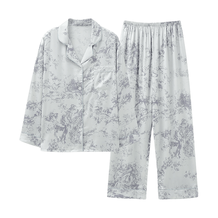 Ti Xian'er Spring/Autumn Ice Silk Pajamas Ink Wash Design Gray Size L 3