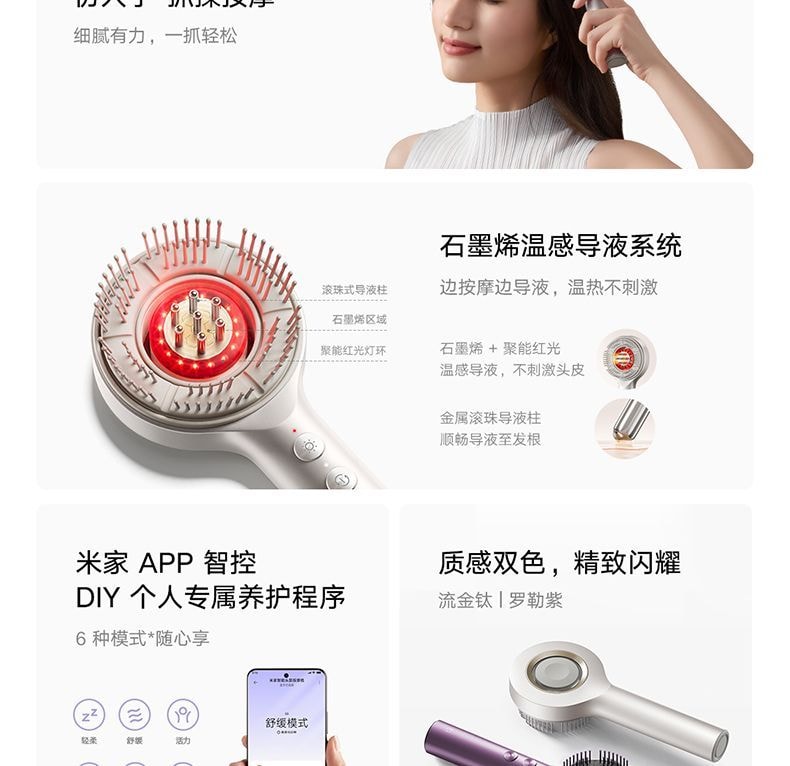 【中国直邮】 小米 米家头皮按摩梳养发护发红光梳精华导液头部按摩器【罗勒紫】*1件