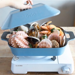 韩国DR.HOWS BRIO系列 多功能方形涮烤盘 家用不粘户外便携 带盖 马卡龙蓝