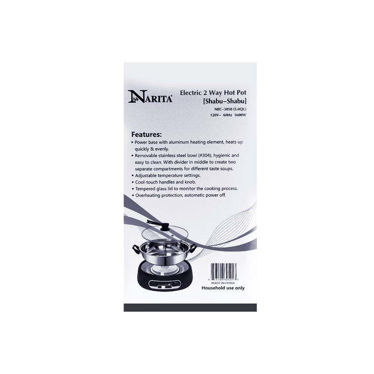Stainless Steel Electric Shabu Shabu Hot Pot with Lid, 5 Qt, NEC-3050 4