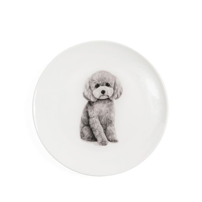 Petorama陶瓷宠物肖像中间印花6“圆形餐盘-灰色贵宾犬