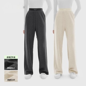 【中国直送】Kazuko Ono レディース ゆったりストレートレッグパンツ 秋冬 ニット 起毛 カジュアルパンツ ワイドレッグパンツ オートミールホワイト+エレガントグレー サイズS 2枚