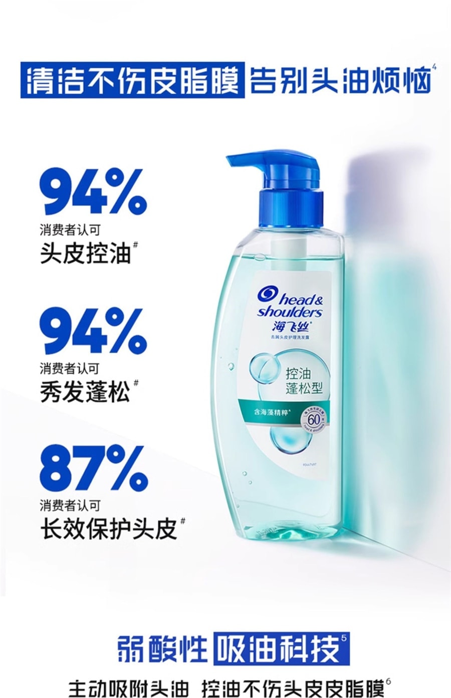 Oil-control and Voluminous scalp Care shampoo, dandruff Removal, softening, Oil-control Green bottle, 360g