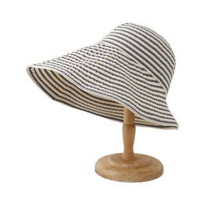 【中國直郵】 HSPM 戶外防紫外線遮臉漁夫帽條紋大帽簷遮陽帽 灰米條紋F 1個