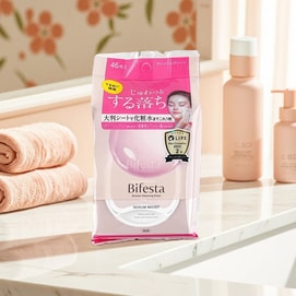 日本MANDOM曼丹 BIFESTA缤若诗 卸妆洁面湿巾 清洁毛孔角质 46枚入 #粉色保湿款 浸润补水不紧绷 干皮【新包装】