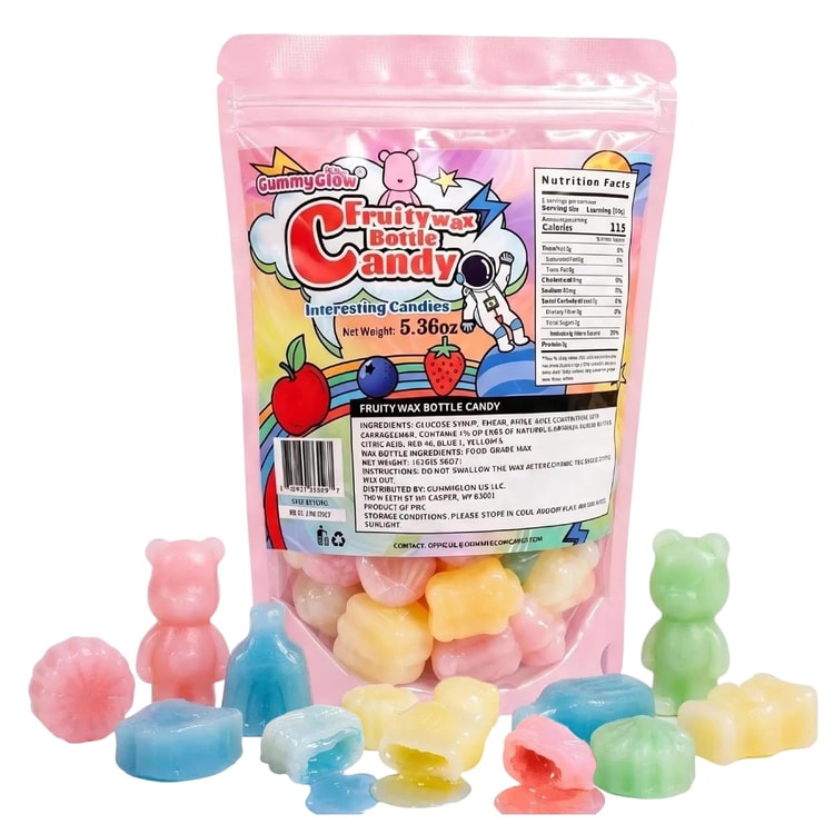 GummyGlow 5.36oz Waxy Fruit-Filled Candy, Chewable Waxy Candy