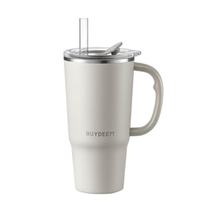 BUYDEEM 점보 빨대 진공 단열 머그 750ml 오트 화이트