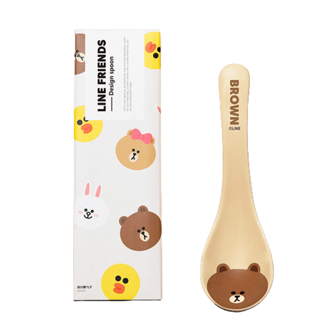日本 LINE FRIENDS クリエイティブパーソナリティかわいいセラミックスプーン家庭用ティースプーンスープライススプーン食事食器漫画 BROWNスタイル 1個入り