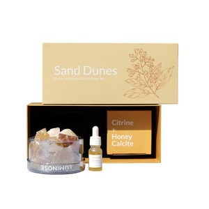Luminose Natural Crystals and Essential Oil Diffuser Set Citrine & Honey Calcite Woody Scent | Sand Dunes 320g