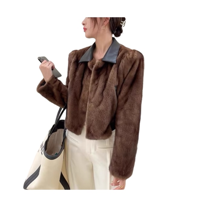 Short Mink Fur Coat Dark Caramel Size S 80-100 lbs