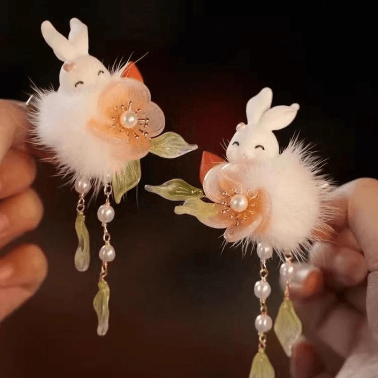Ancient Style Cute Rabbit Pompom Orange Hairpin Pompom Rabbit 6cm*1 Pair 3