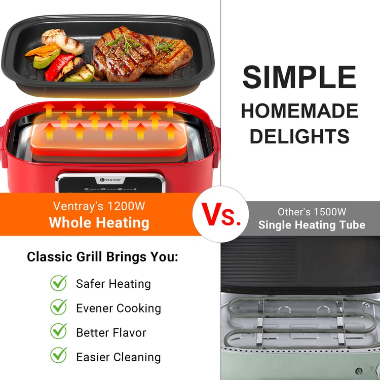 Ventray Electric Indoor Grill Portable Korean BBQ Nonstick 1200W Classic 2.0 - Red