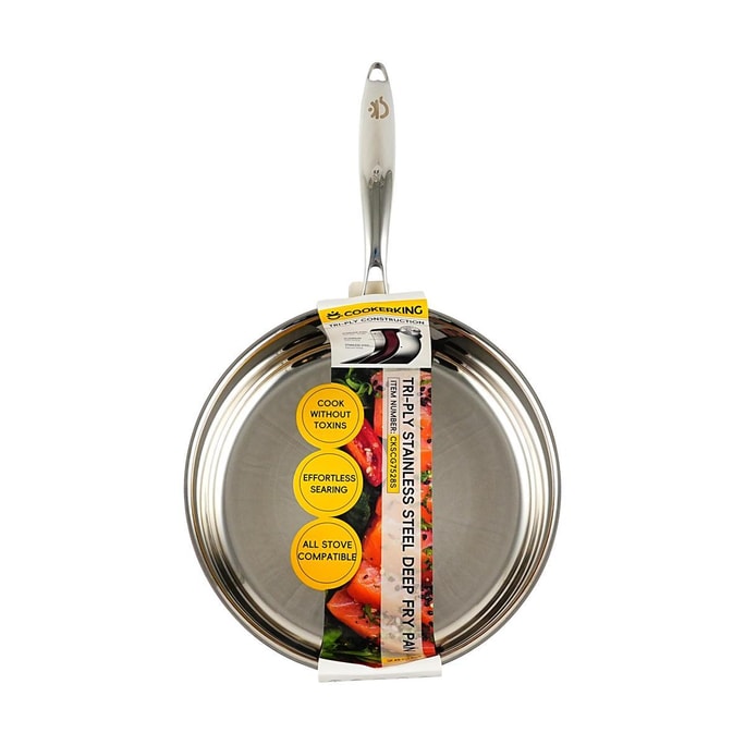 3-Ply Stainless Steel Deep Frying Pan for Home Cooking 11in