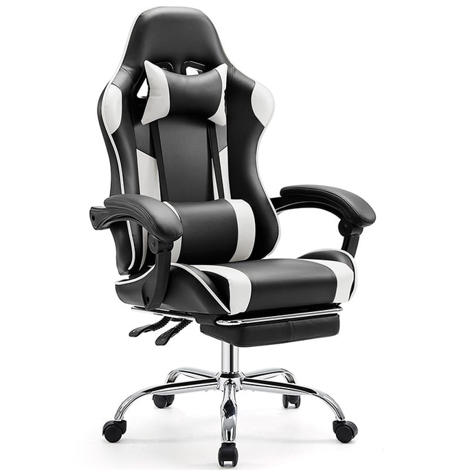 Gaming Chair Ergonomic Computer With Foot Pads And Comfortable Lumbar Support With Headrest Fixed Armrest Height Adjusta