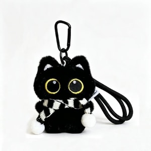 Big-eyed Black Cat Plush Toy, 1 Piece, bag Charm, Keychain, Couple Gift Doll