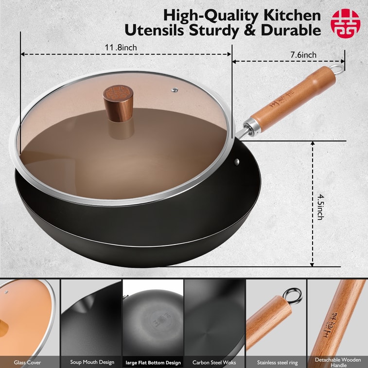 【赠品】❗领券立减10美金,历史低价!错过不再有❗ ⭐入门 经典款⭐【经典永恒 爆炒更香】王源吉 30cm 无涂层精铁炒锅 大口径不易生锈! 建议1~3口人使用 燃气灶/电磁炉通用 3