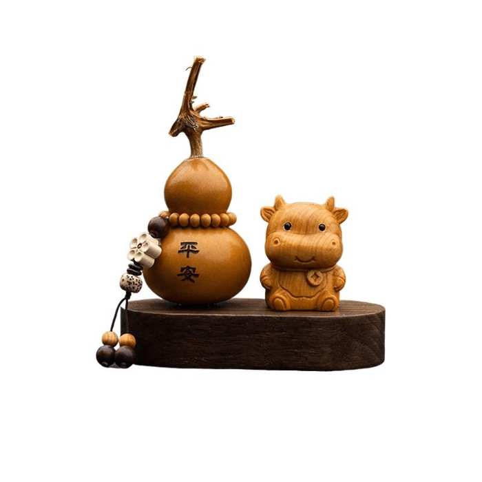 【中国直邮】 贝选优品 天然崖柏木十二生肖汽车摆件葫芦装饰香薰高档中式小礼物牛 约81g