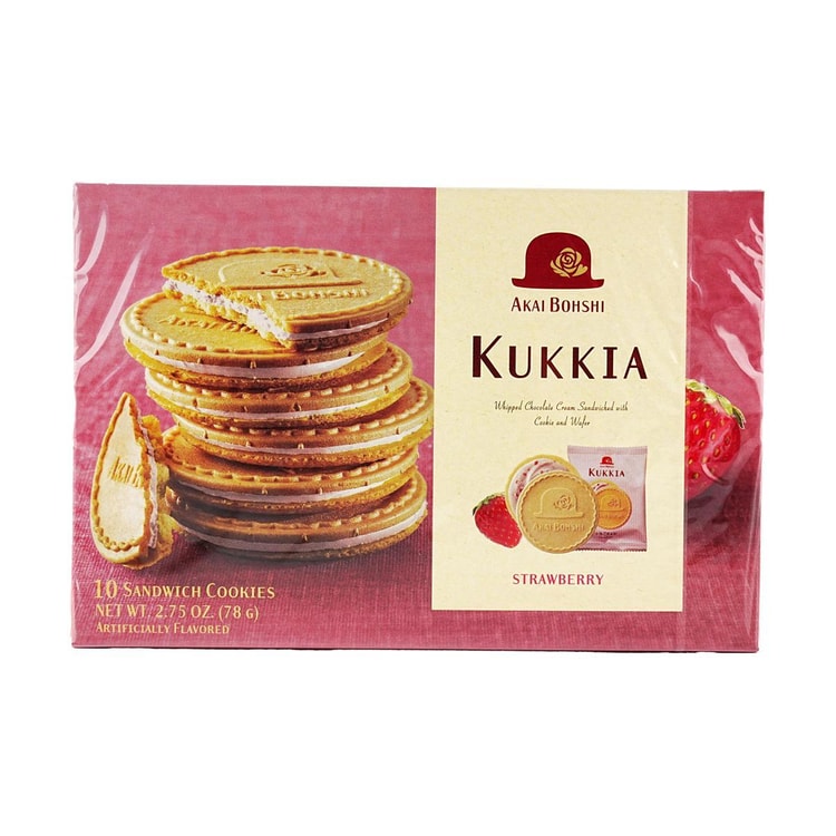 AKAIBOHSHI Kukkia Strawberry Sandwiched Cookie, 10 Piece 2.75 oz