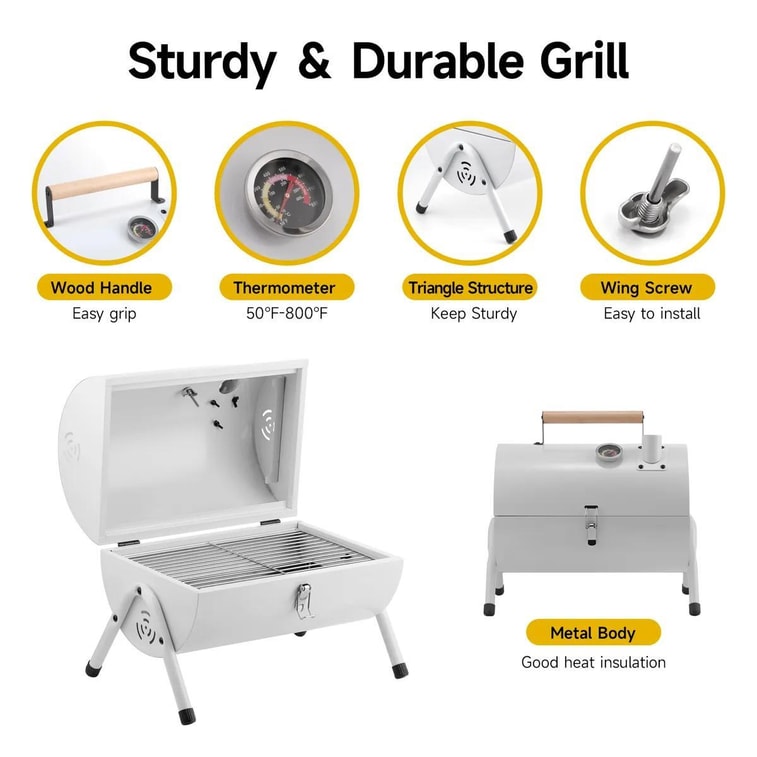 WillBBQ Cylindrical Barbecue Grill-White 6