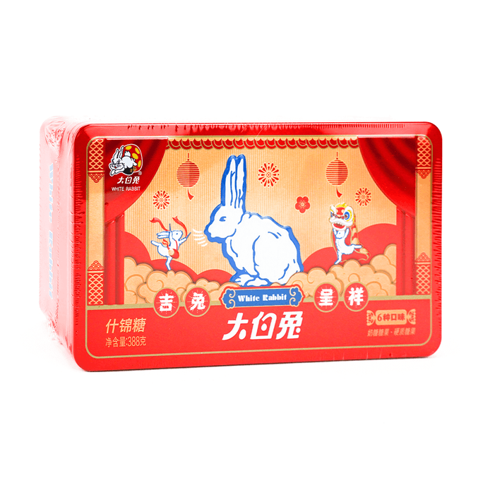大白兔 吉兔呈祥礼盒 什锦奶糖铁盒 混合6口味装 388g