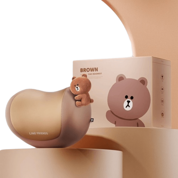 【中國直郵】 日本 LINE FRIENDS 護頸枕車用內座椅車載夏季主駕駛車枕頭 淺棕色玩偶-單頭枕 1個裝