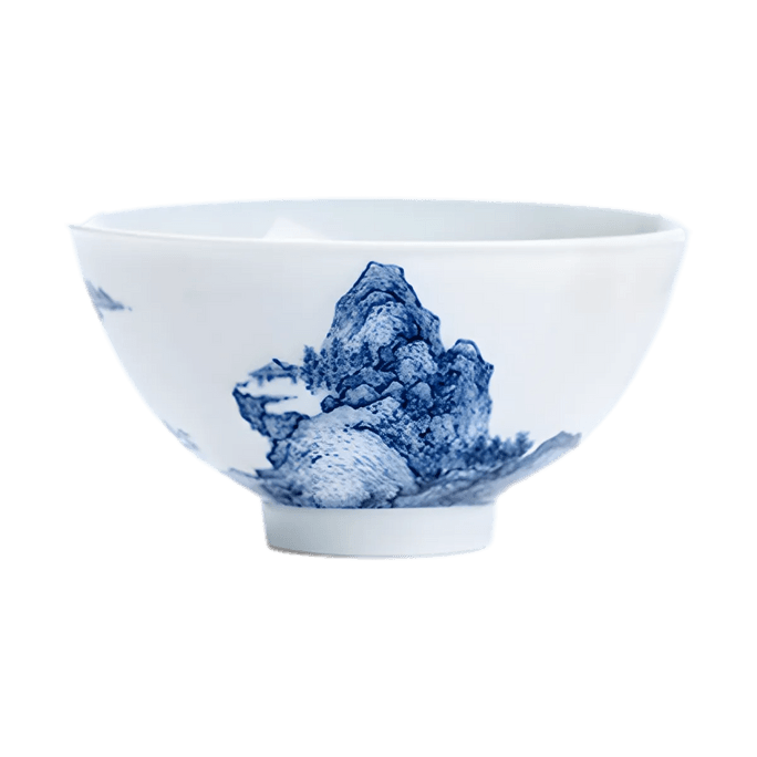 Blue Print Oriental Jingdezhen Ceramic Tableware Bowl and Plate Accompanying Mountain View 4.5' Rice Bowl