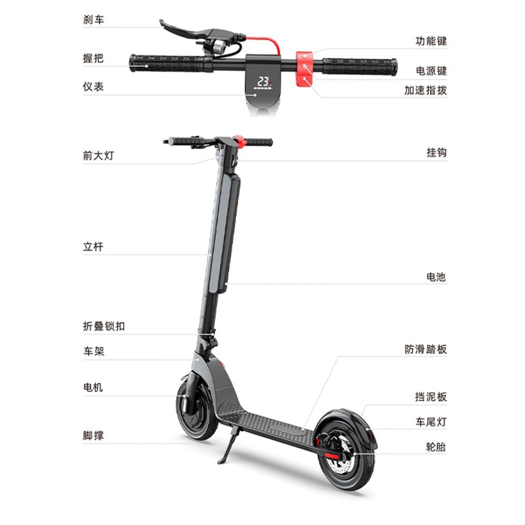 電動滑板車X8可折疊 上學上班代步車 經典續航約30-45km 10吋 350W 36V 10A 大輪胎防爆減震 鋁合金鋰電池 UN38.3 MSDS安全認證 黑色 下架 10