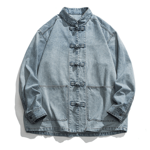 中国 ASIS 新しい中国風の秋と冬の大きいサイズのプレートボタンデニムジャケットメンズジャケット - ライトカラー XXL