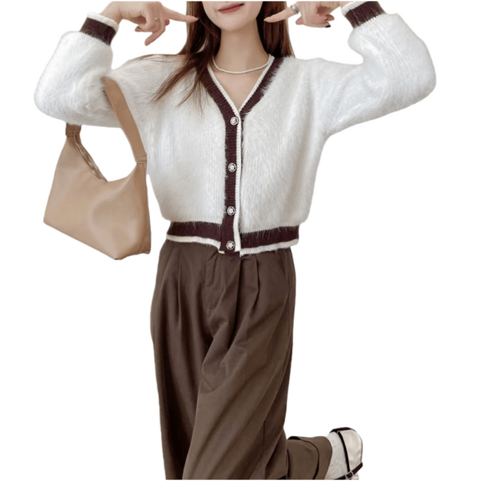 Autumn And Winter Imitation Mink Fur Knitted Cardigan Sweater Jacket Creamy White One Size Fits All