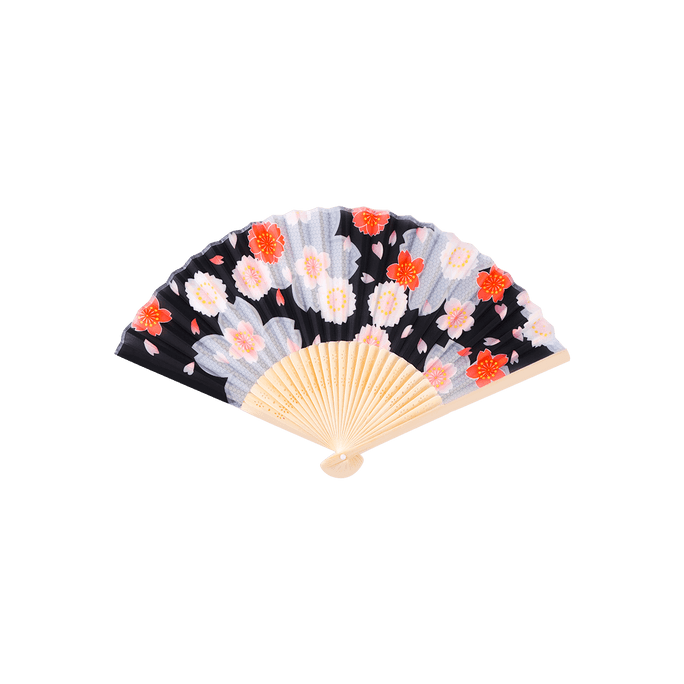 Traditional Japanese Folding Fan with Cherry Blossom Design