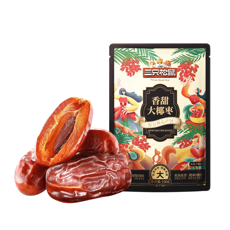 三只松鼠香甜大椰枣果干蜜饯特产零食即食红枣0脂0钠0添加100g*1袋- 亚米