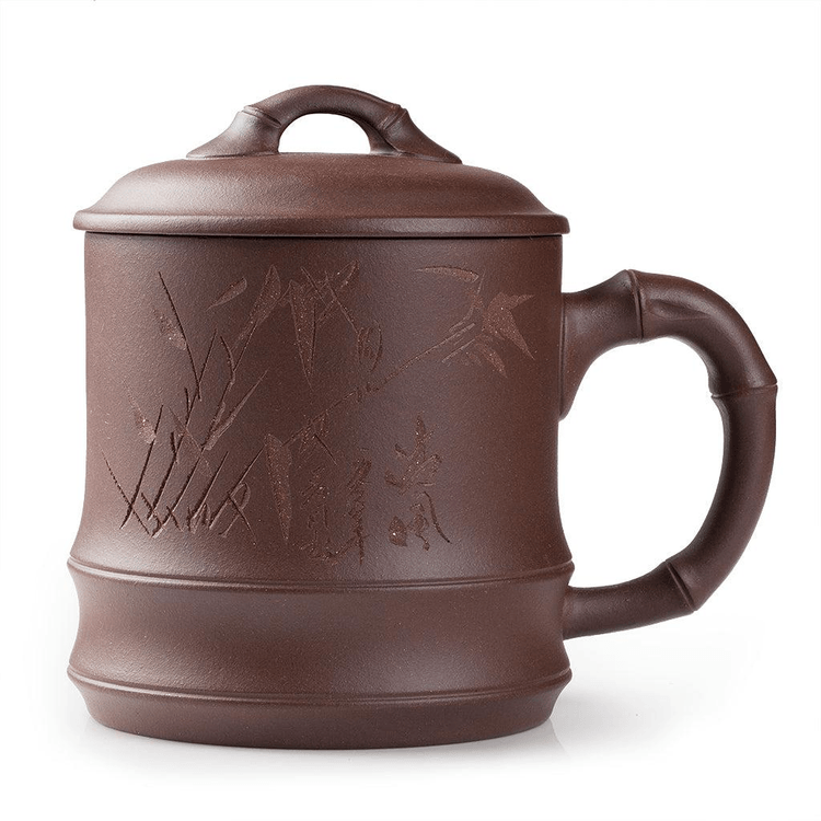 紫色の粘土製、広口の竹製蓋付きカップ、550ml - Yami