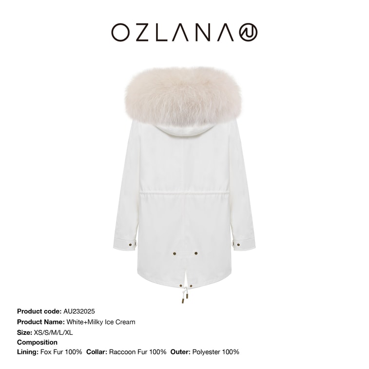 【中國直郵】【預售】OZLANA 冬季經典款皮草派克服皮毛一體皮草大衣+羽絨延長包 白色+奶油冰淇淋 L 發貨需5-15工作日 3