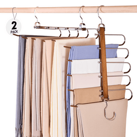 Pants Hangers Space Saving, Wood Jean Hangers for Closet, Non Slip Multi functional Pants Rack Hanger Multiuse 2pcs